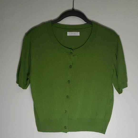 OAK + FORT Green Button-Up Short Sleeve Cardigan Small - Picture 2 of 9
